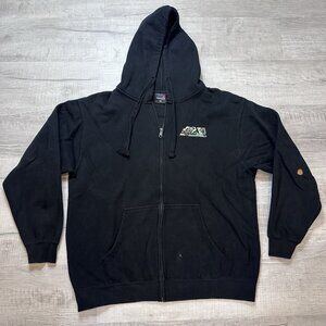 MotoAmerica Mens Sz 2XL Black Fleece Camo Logo Graphic Pocketed Full Zip Hoodie